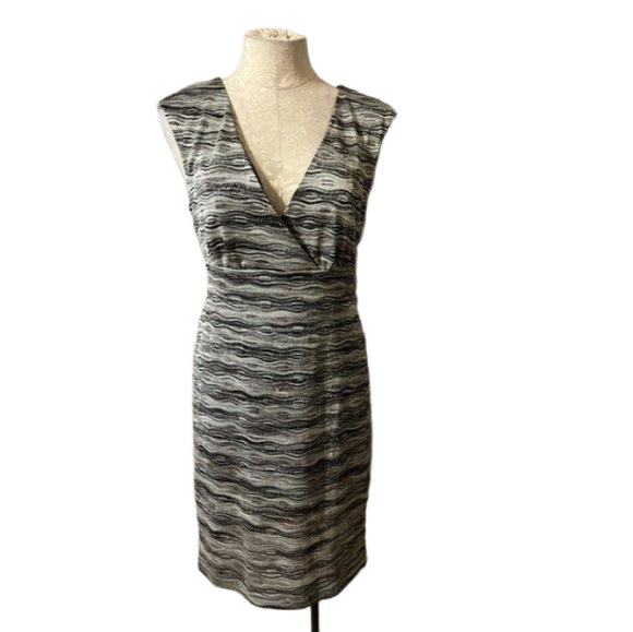 Connected Dress Black Silver Gold 10 Metallic Stretch Sheath Holiday Party - Picture 1 of 5